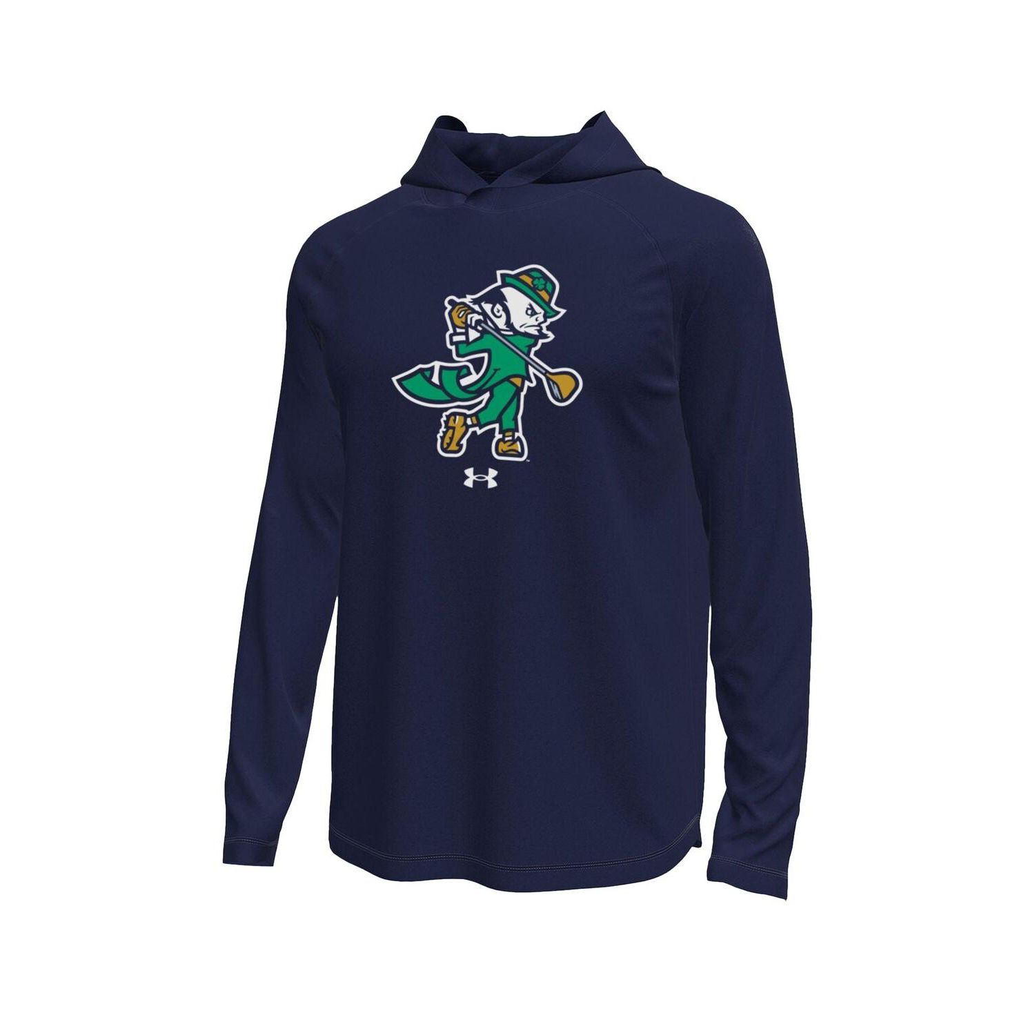 Men's Navy Notre Dame Fighting Irish Golf Leprechaun Tech Stretch Long Sleeve Hooded T-Shirt