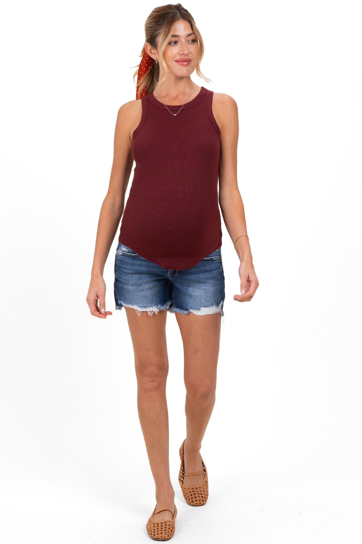 Women's Navy Distressed Fringe Hem Shorts