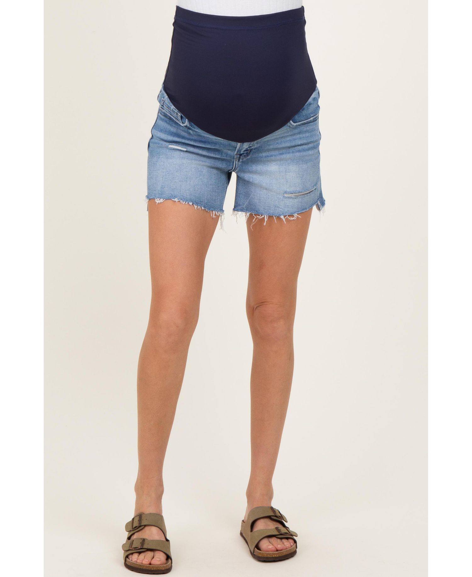 Women's Blue Distressed Frayed Hem Jean Shorts