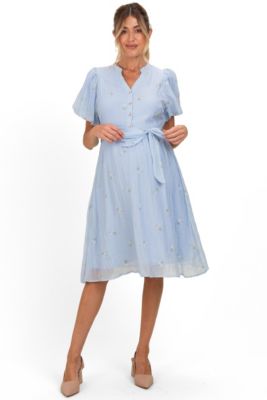 embroidered floral maternity dress Girls Embroidered Trim Short Sleeve Dress for Girls, Blue, 5T, 100% Cotton main image 1