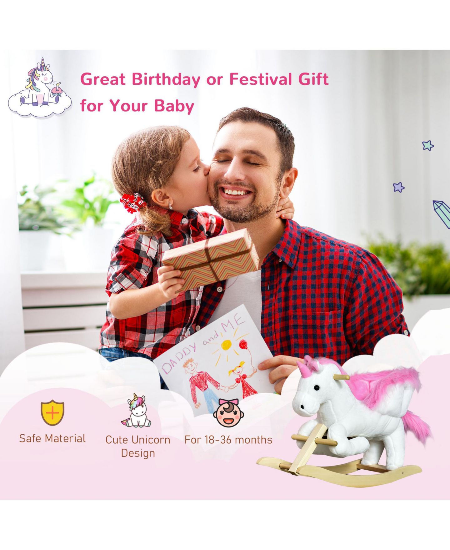 Детская мягкая игрушка Qaba Unicorn Singing Plush Rocking Chair, Ages 18-36 Months — фото 4