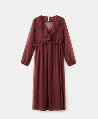 long sleeve brown ruffle dress KYLIE MAXI DRESS WITH RUFFLE SLEEVES IN BROWN – AKIRA main image 1