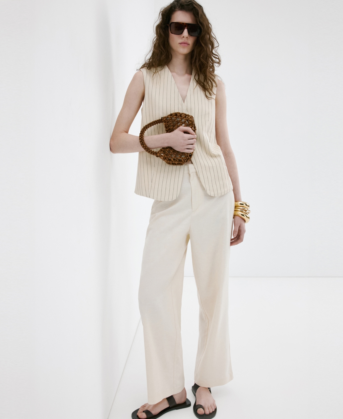 Mango Women's Linen High-Waist Trousers