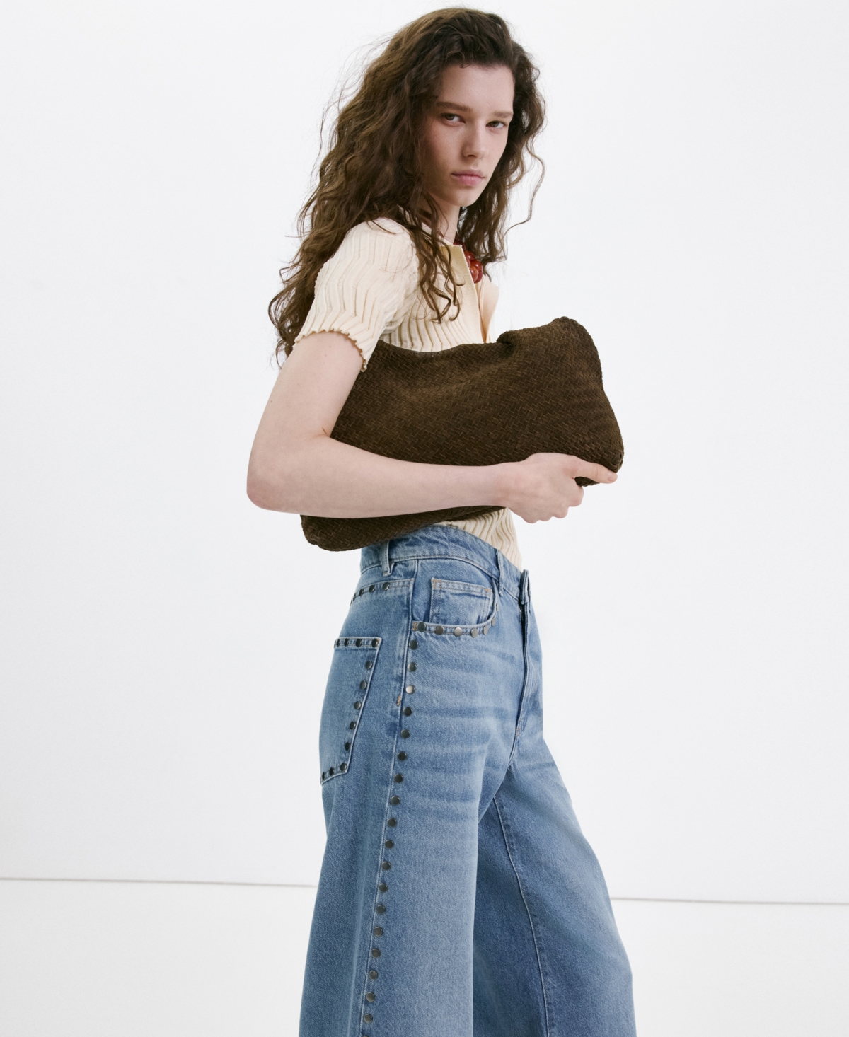 Mango Women's Studs Straight-Fit Jeans