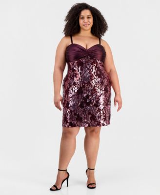 Trendy Plus Size Twist-Front Satin Bandeau Sequin Skirt Dress