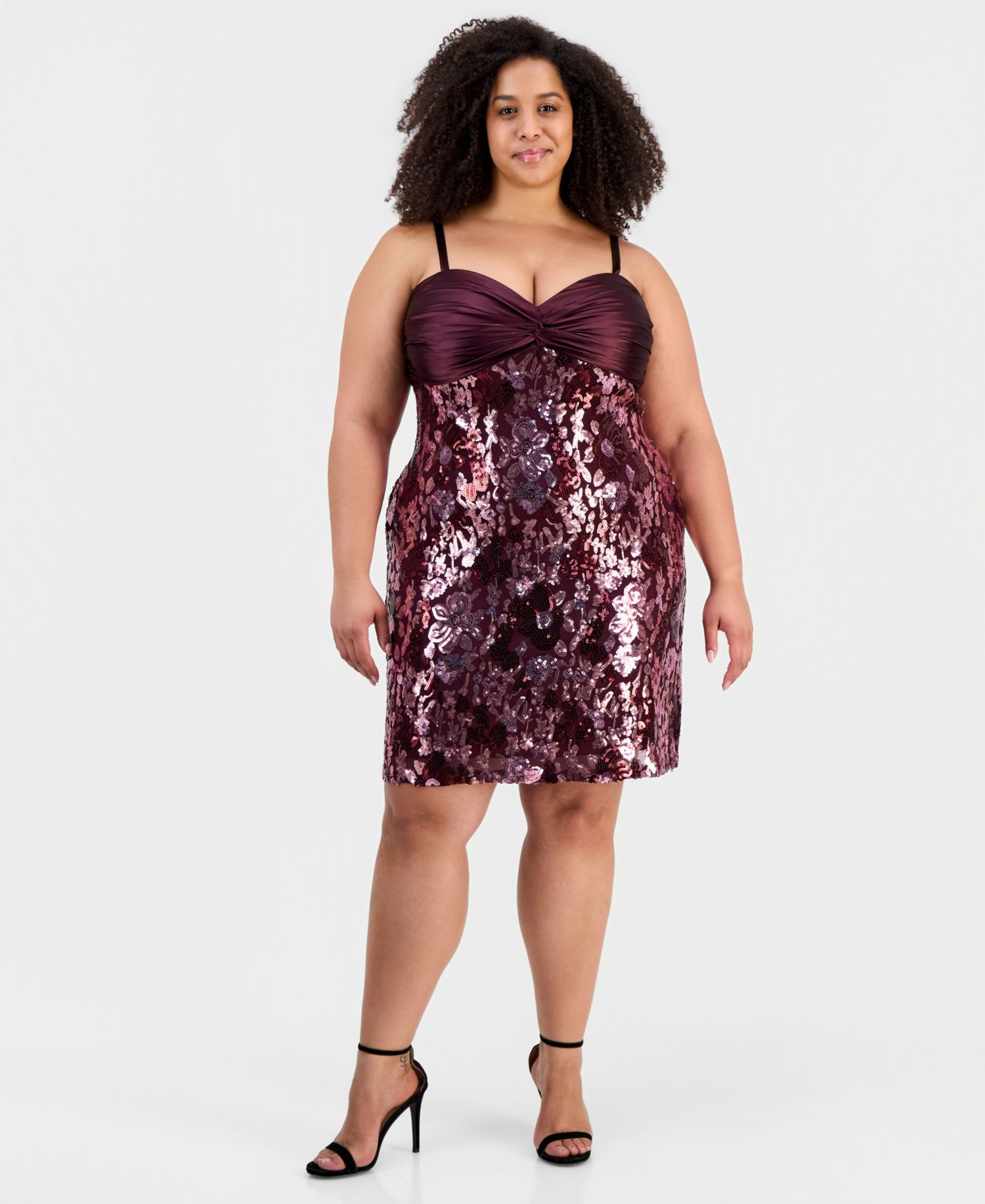 Trendy Plus Size Twist-Front Satin Bandeau Sequin Skirt Dress