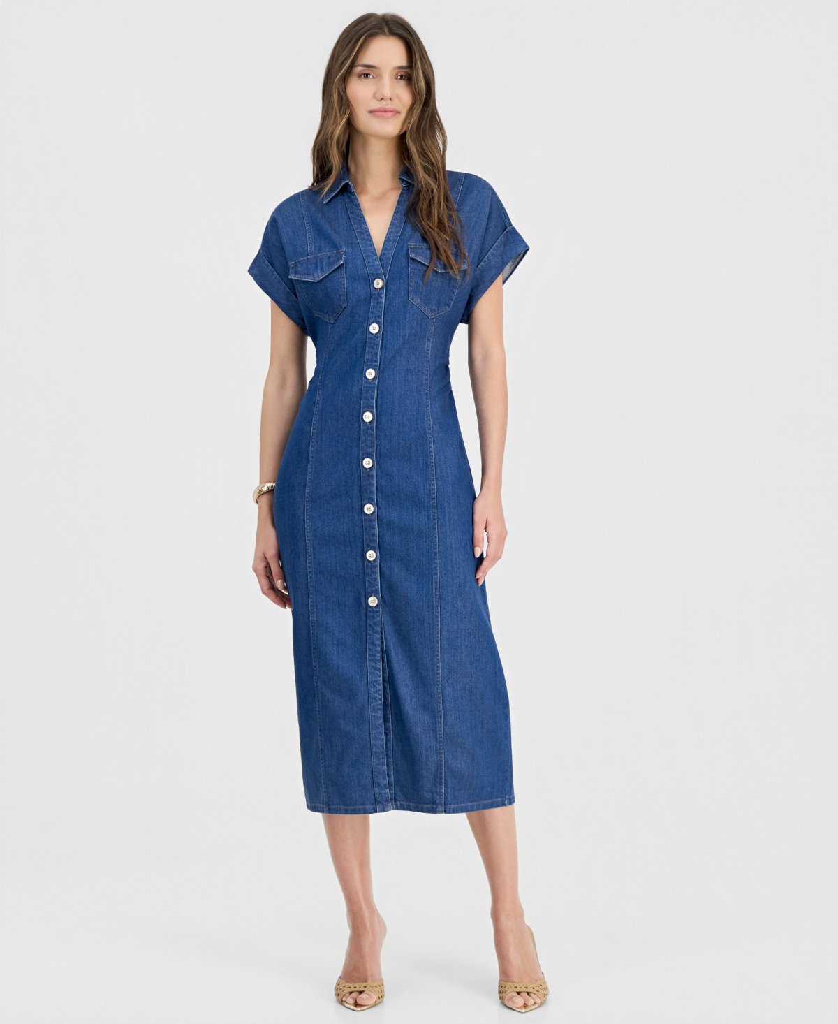 Women's Cinched-Waist Denim Shirtdress