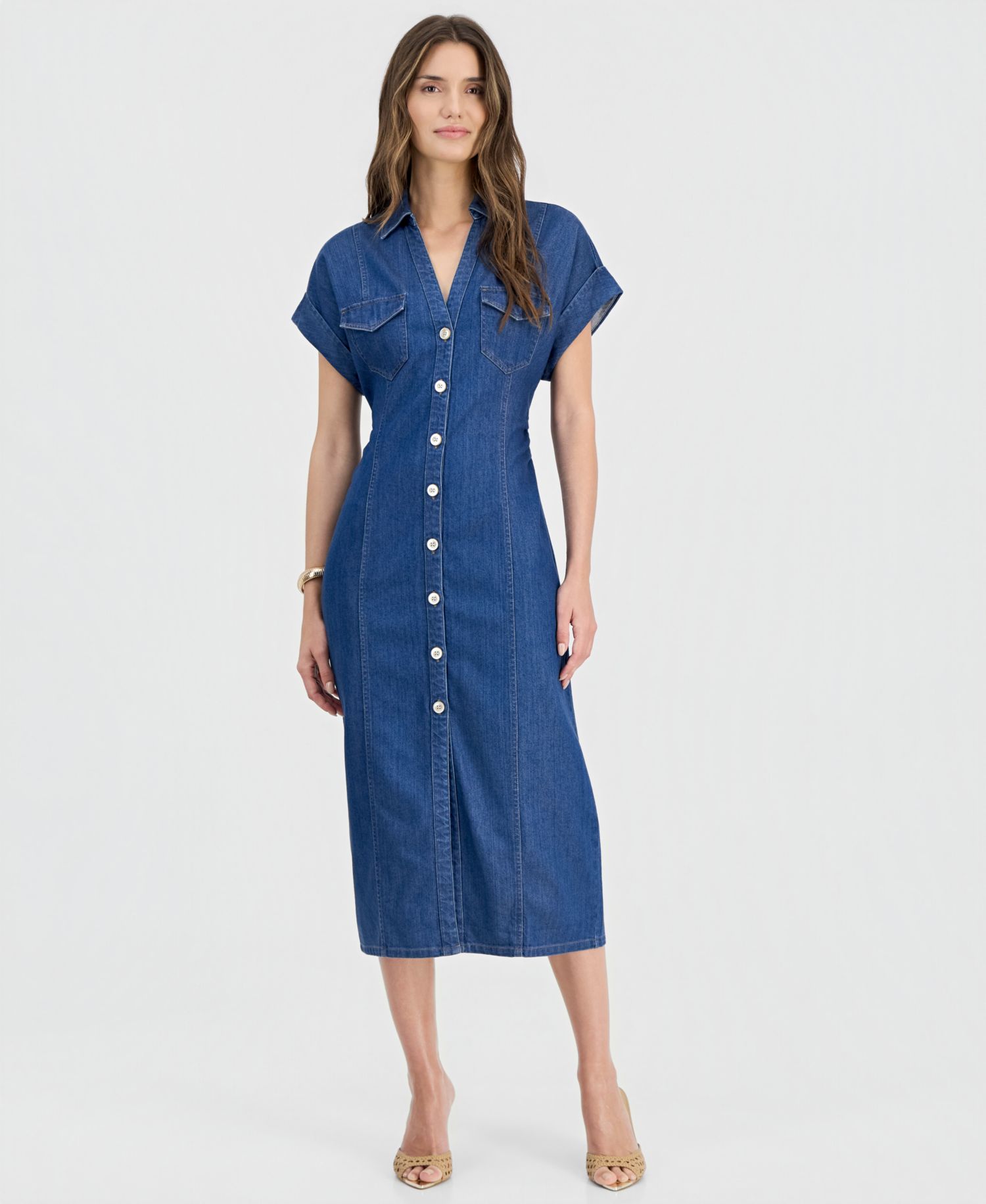 Women's Cinched-Waist Denim Shirtdress