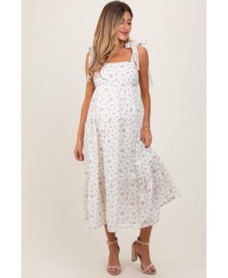 Maternity Floral Shoulder Tie Midi Dress