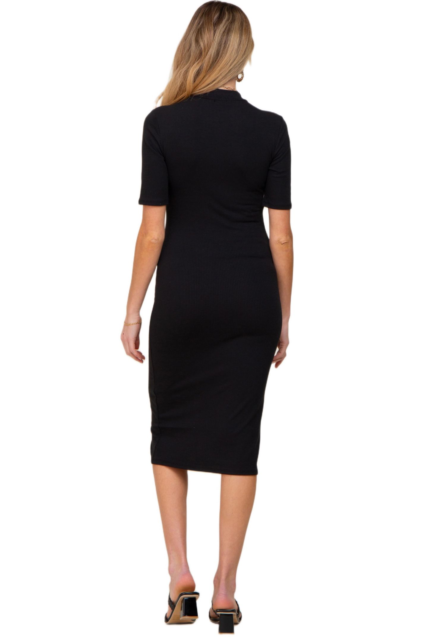 Женское платье Pinkblush Ribbed Mock Neck Midi, цвет: Чёрный — фото 4
