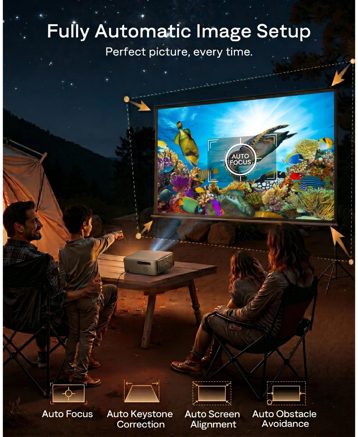 Aurzen Portable Home Theater Projector with Latest Google Tv Built-in, 1000 Ansi Lumens, Memc Tech, 4K Support, 20W DoIby Audio, Fully Automatic