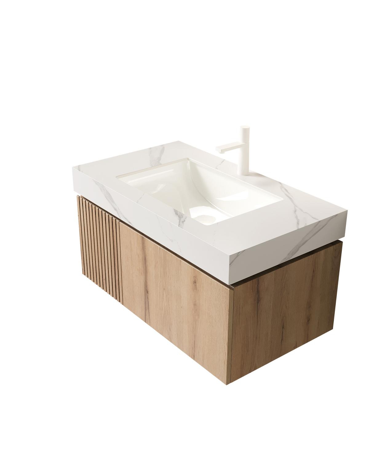 Sillysis Wall Mounted Bathroom Vanity with Carrara Sintered Stone Top, Undermount Ceramic Sink