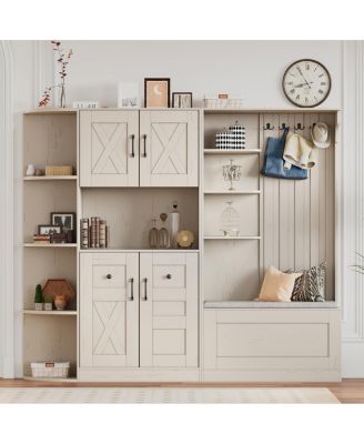 2-in-1 Hall Cabinet  Storage and 4 Hooks