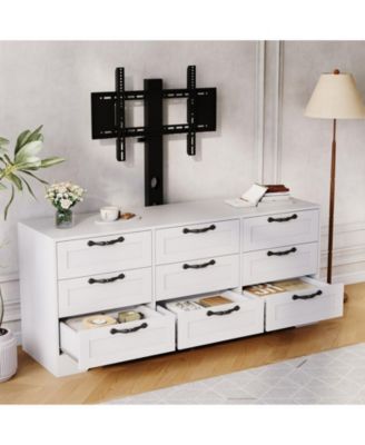 TV Stand with Mount for TVs, Modern Media Console with 9 Drawers and Adjustable Height TV Bracket