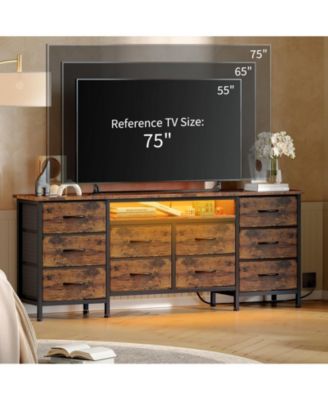  TV Stand Dresser with 10 Fabric Drawers for TVs, Entertainment Center with LED Lights and Power Outlets
