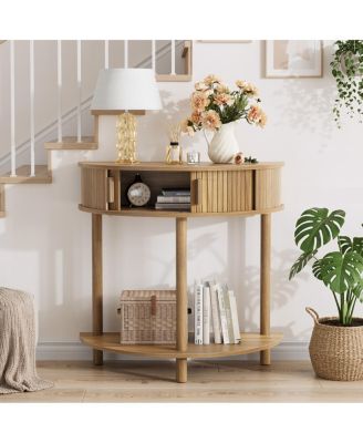 Grooved Half-Moon Console Table