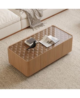 Mid-Century Modern Glass Top Coffee Table with Storage