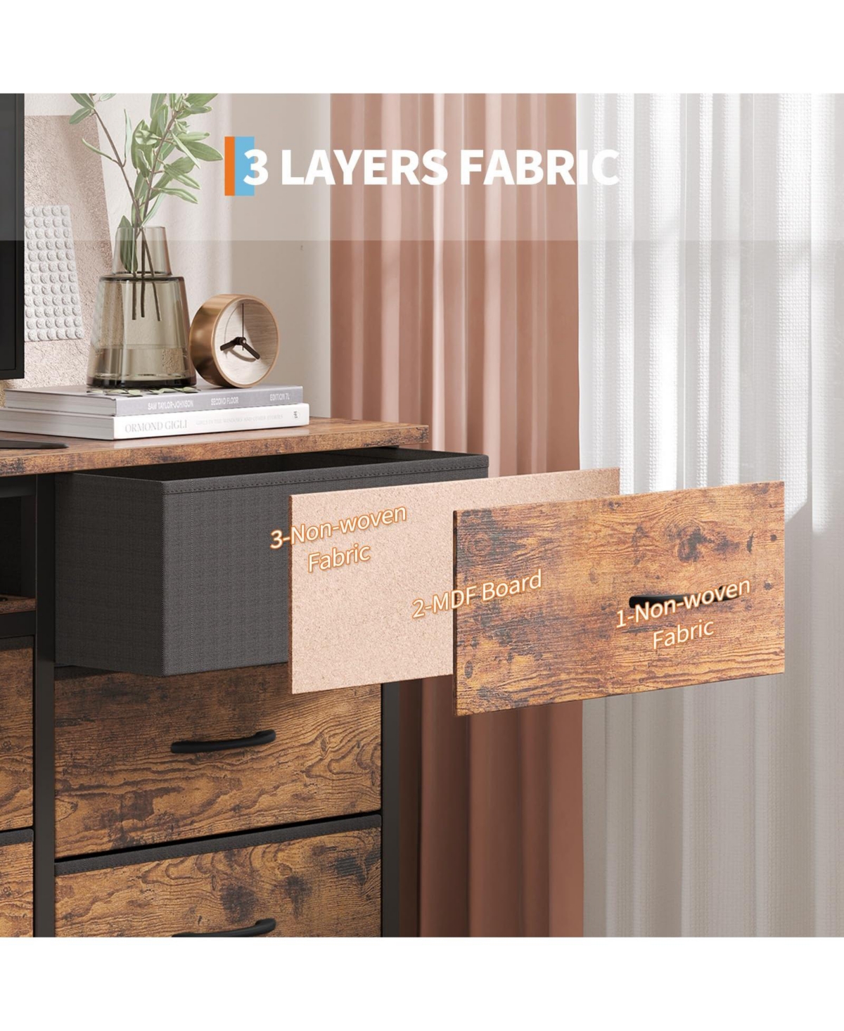 gaomon 70" Dresser Tv Stand with 13 Fabric Drawers for 65-80" TVs, Entertainment Center Led Lights and Power Outlets