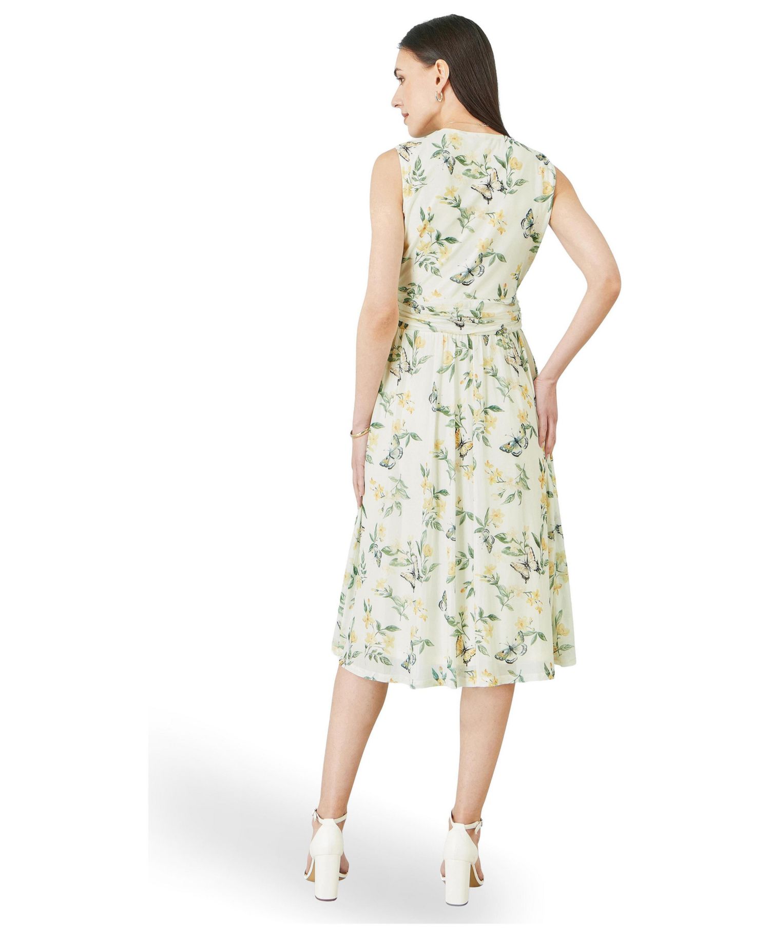 Women's Floral Print Mesh Stretch Midi Dress