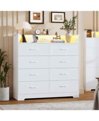 8-Drawer Wooden Dresser, Modern Closet Storage Cabinet for Bedroom, Living Room