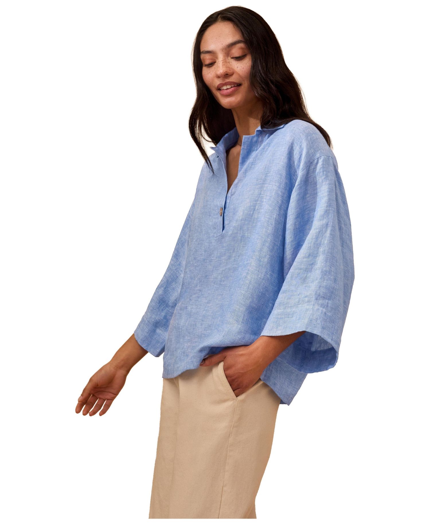 Women's Collared Popover Linen Blouse
