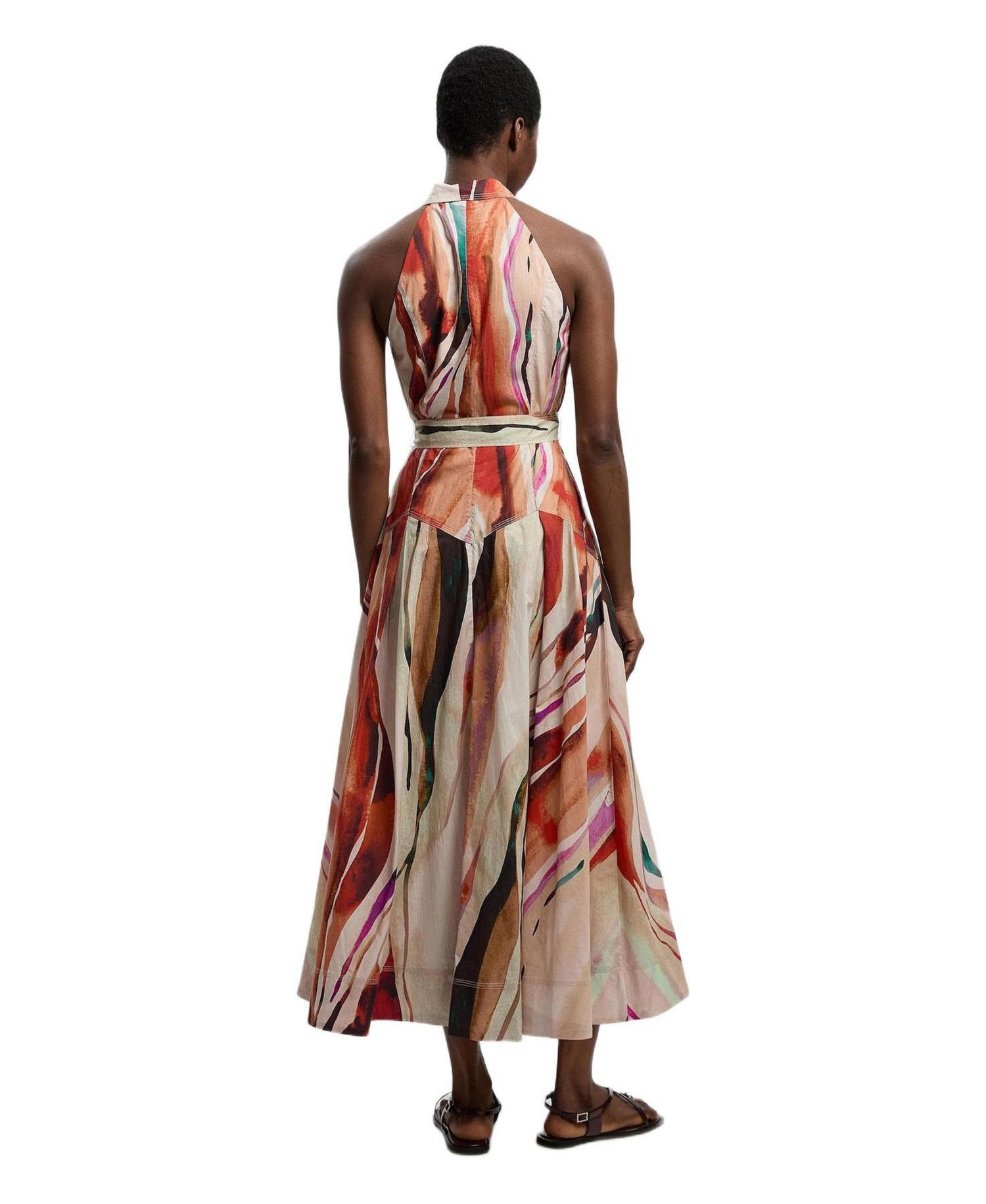 Women's Marble Print Halter Midi Shirt Dress