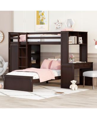 Twin Loft Bed With Desk, Shelves, Wardrobe
