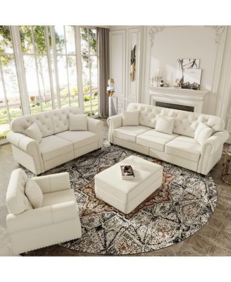 Velvet Nailhead Rolled Arm Sofa with  Ottoman