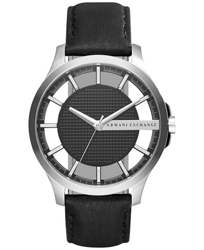 A|X Armani Exchange Men's Black Leather Strap Watch 46mm AX2186