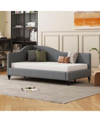Linen L-Shaped Daybed with Wood Legs