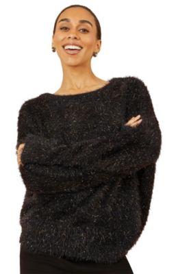 Women's Metallic Fluffy Eyelash Relaxed Jumper