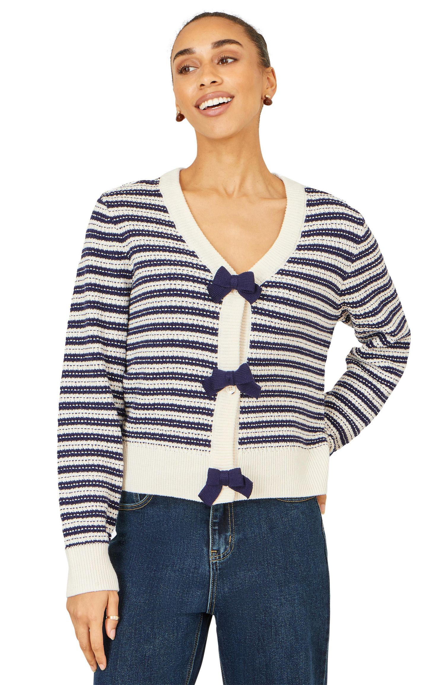 Women's Stripe With Bow Detail Cardigan