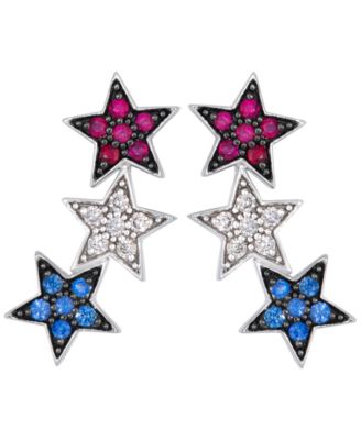 Blueberry Sapphire™, Passion Ruby&reg; (1/3 ct. t.w.) & Nude Diamond (1/6 ct. t.w.) Americana Star Earrings in 14k Vanilla Gold