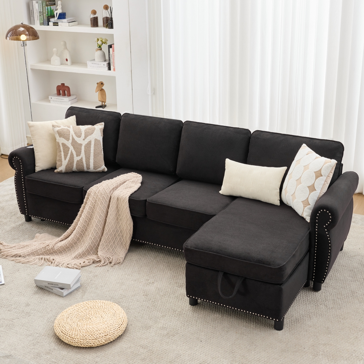 Streamdale Furniture 106.5" Modular L-Shape Pull Out Sofa Bed with Charging