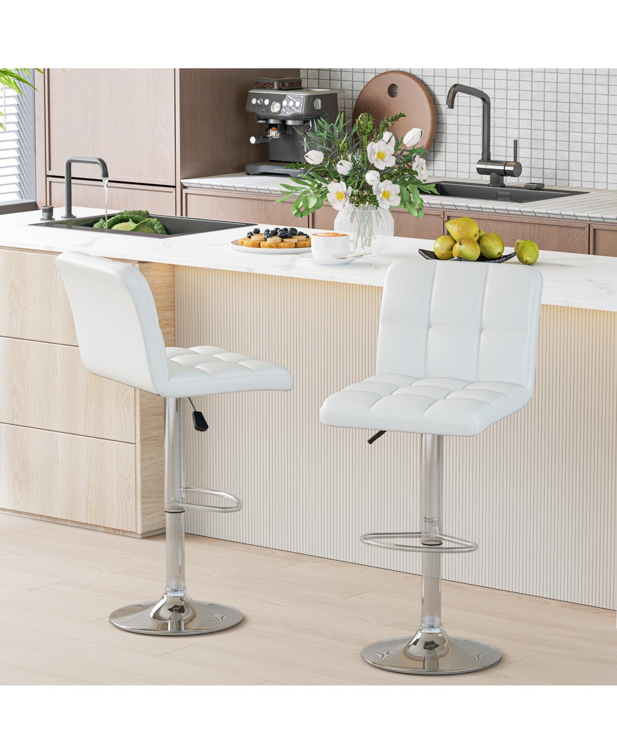 Sugift Modern Bar Stools Set of Two with Back and Metal Base