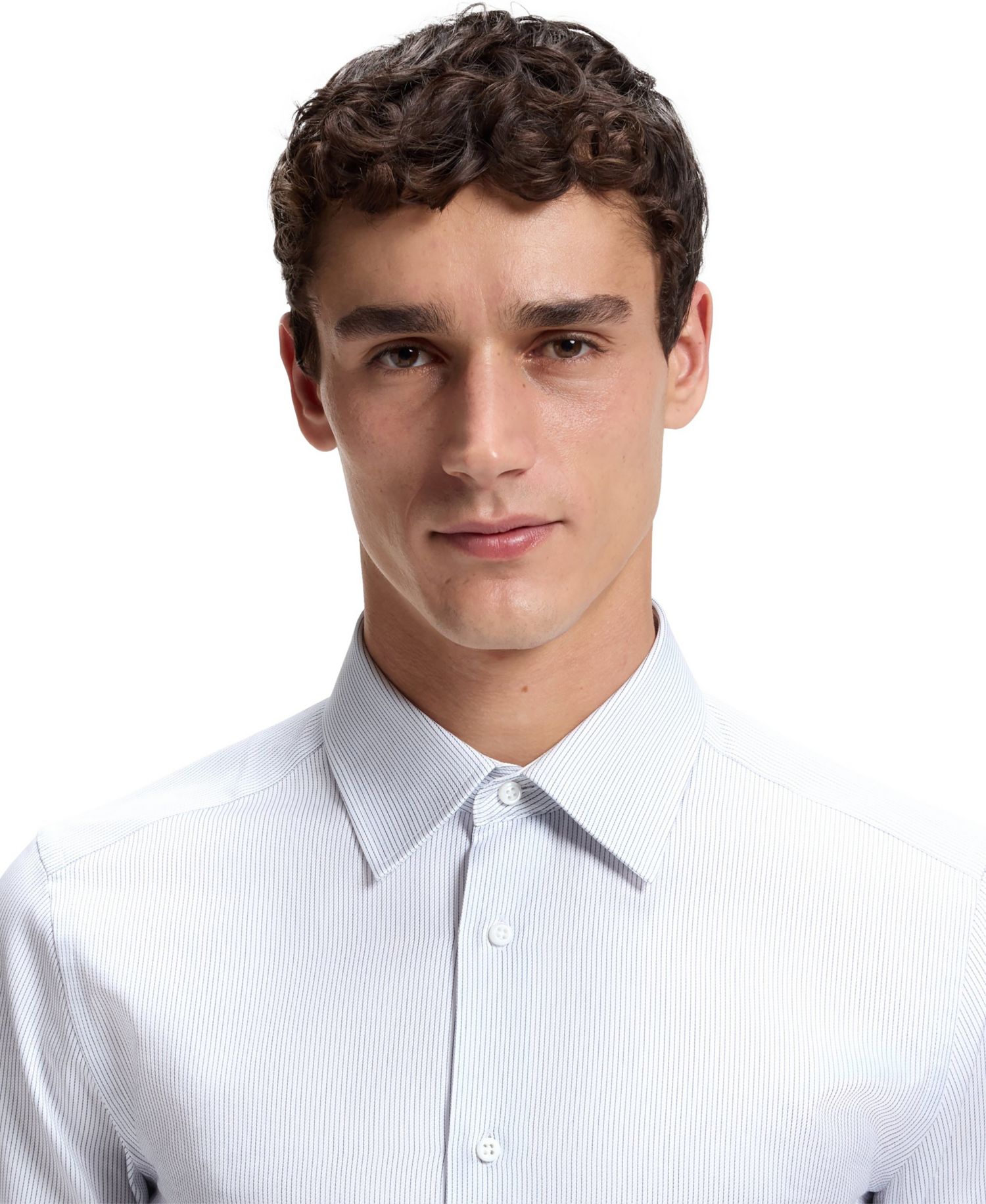 Men's Cotton Slim-Fit Striped Dress Shirt