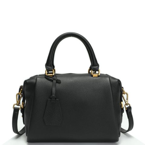 Женская сумка SUSU Pebbled Leather Top Handle Satchel Structured Crossbody Purse Handbag, цвет: Чёрный / Оникс чёрный