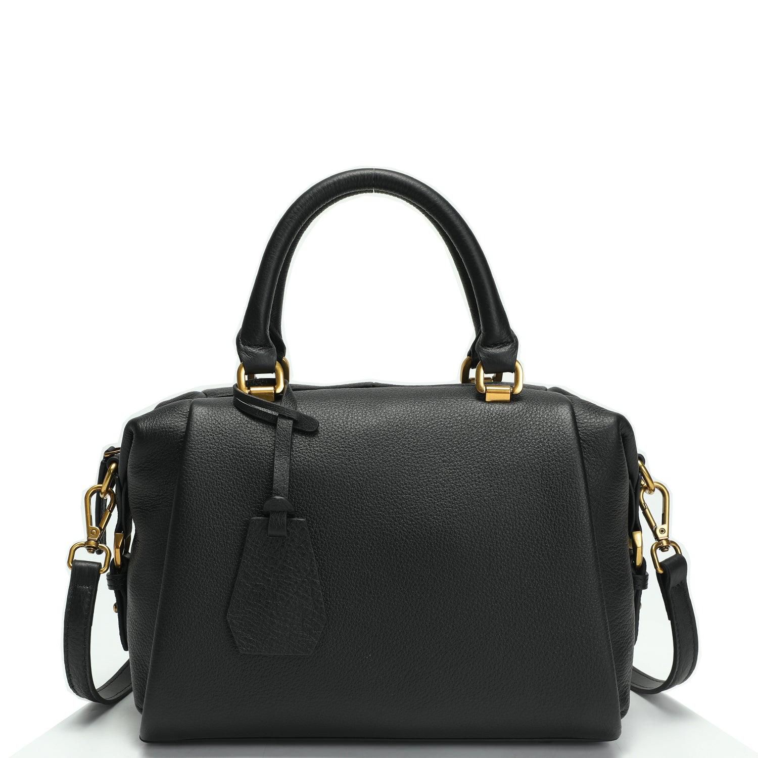 Quinn Womens Pebbled Leather Top Handle Satchel Bag Structured Crossbody Purse Handbag