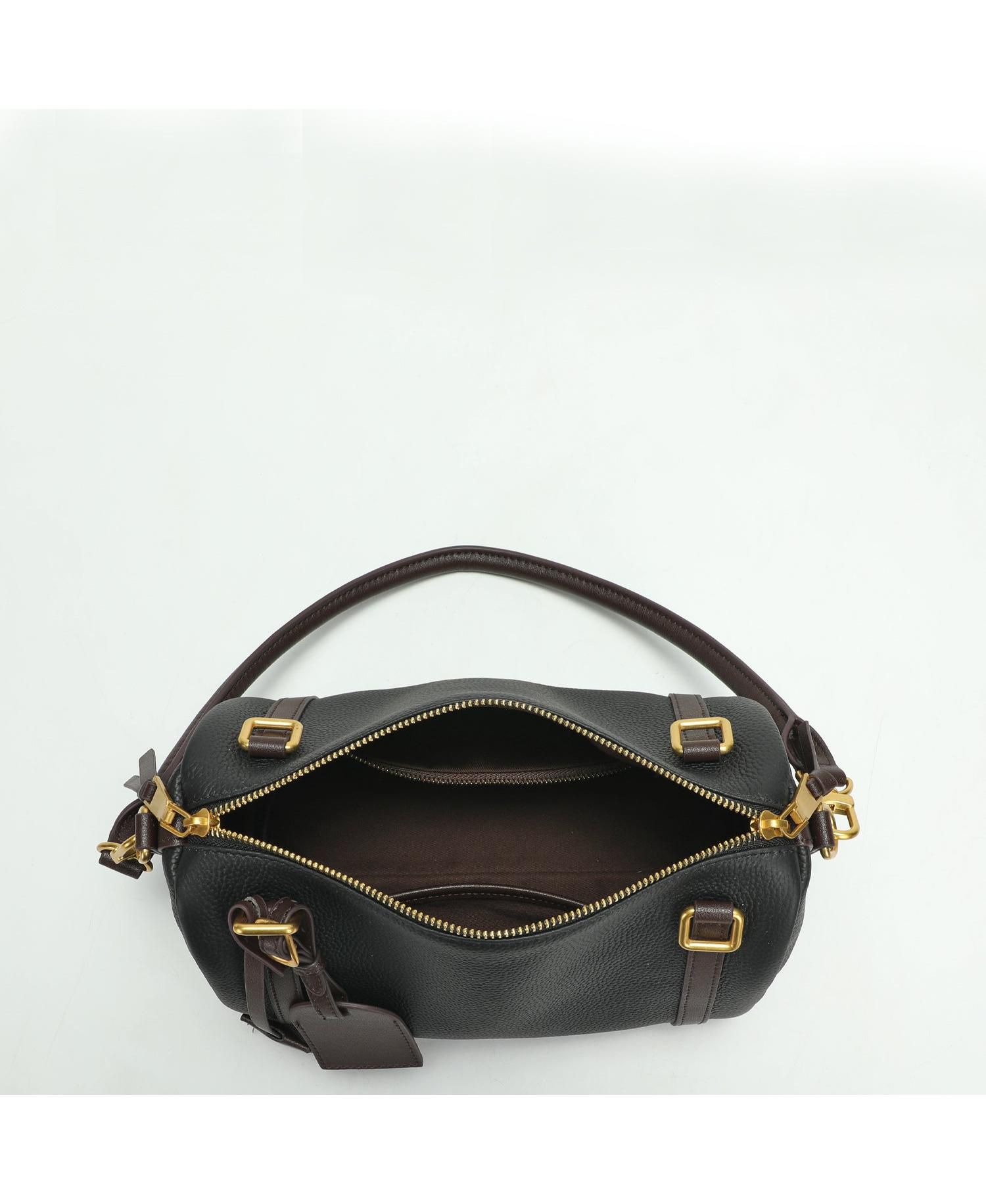 Women's Elara Pebbled Leather Satchel Boston Dome Bag Top Handle Shoulder Crossbody Handbag