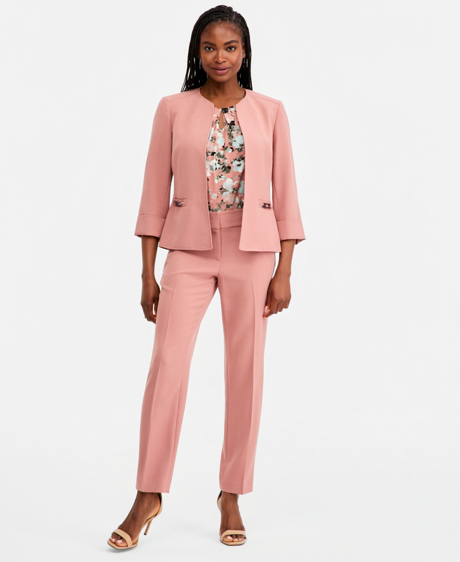 Women's Cuffed 3/4-Sleeve Collarless Blazer