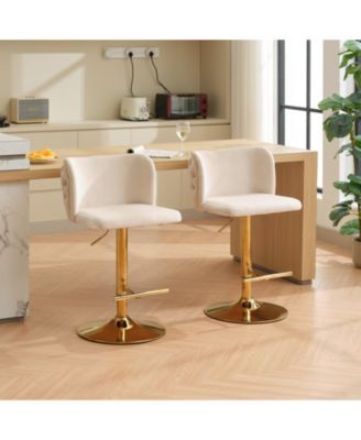 Swivel Barstools Adjusatble Seat Height -plating Base, Bar Stools with the whole Back Tufted, set of 2