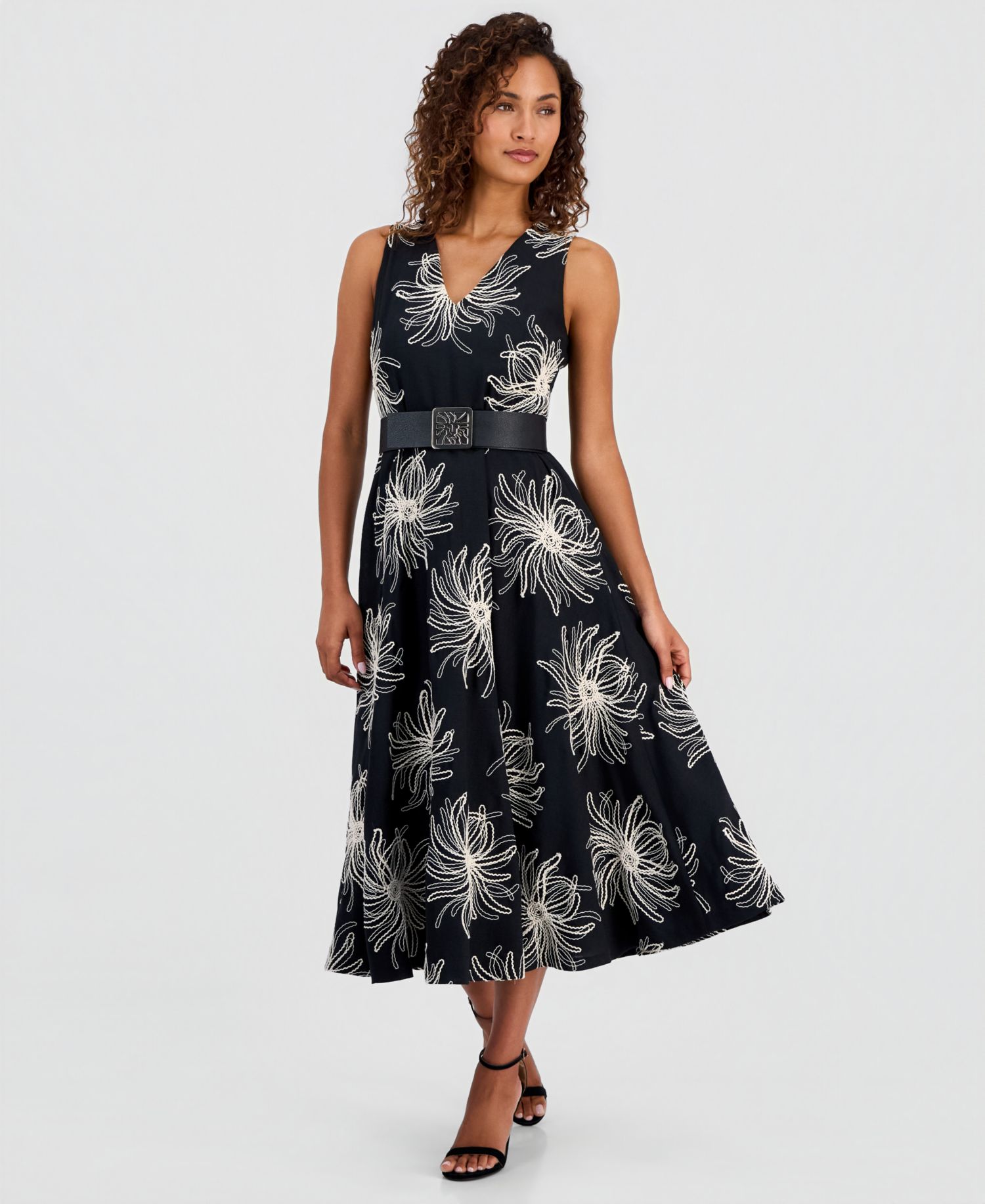 Women's Belted Embroidered Dress