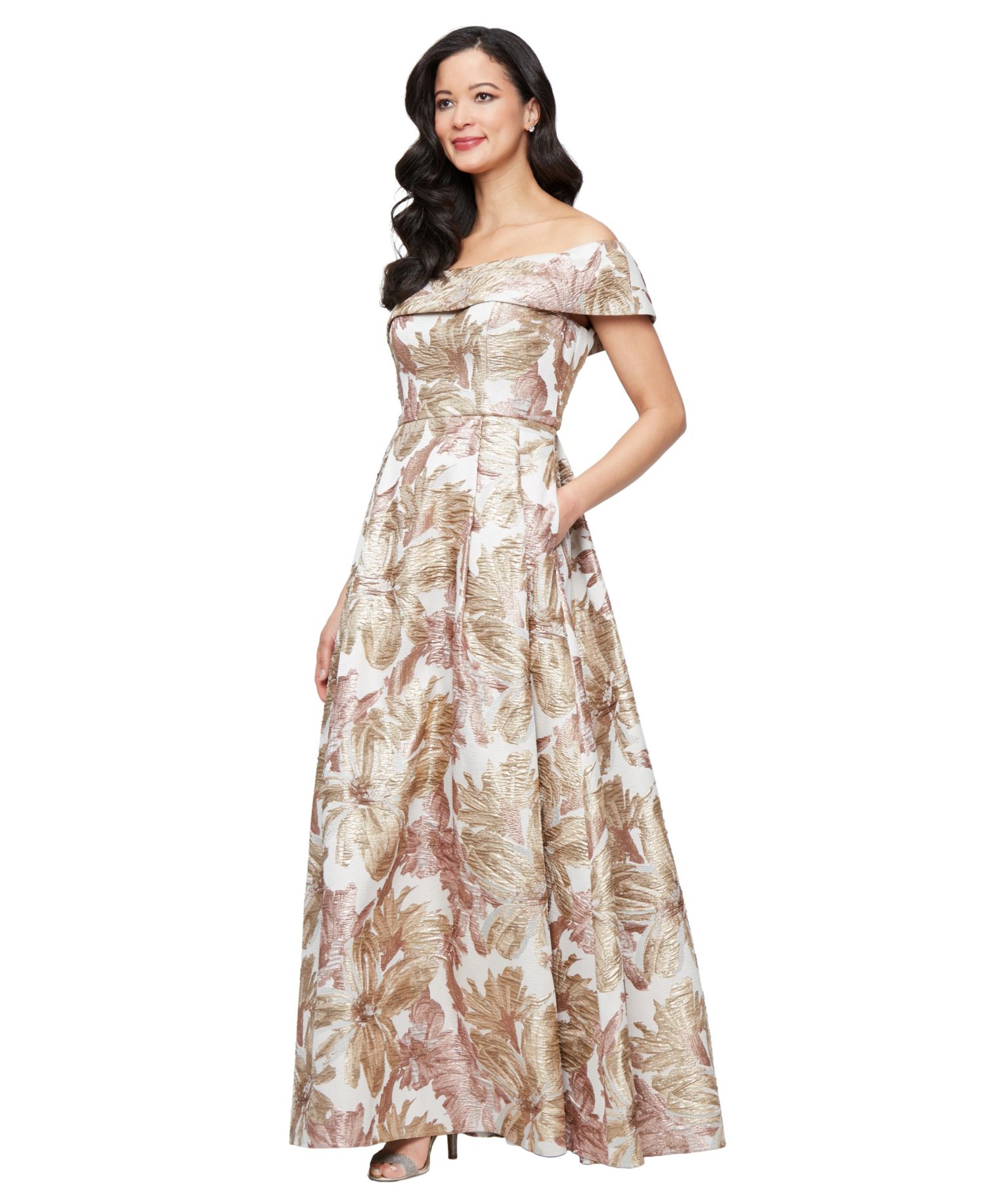 Women's Off-the-Shoulder Printed Jacquard Ballgown