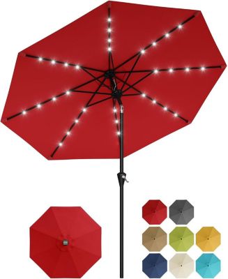 10FT Outdoor Table Solar Patio Umbrella with 32 LED Lights, UV Protection for Pool, Deck