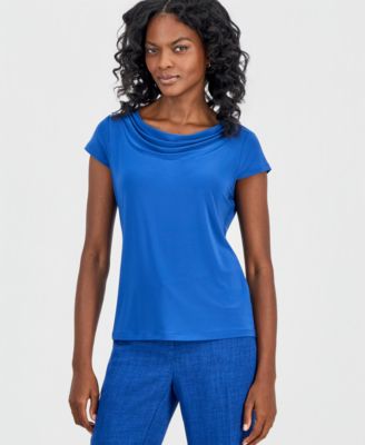 Petite Cap-Sleeve Cowl Neck Blouse
