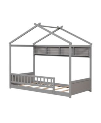 Twin Size Kids House Bed with Shelf and Headboard