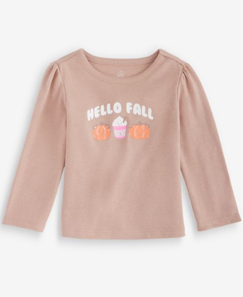 Футболка First Impressions Mix & Match Long-Sleeve Hello Fall T-Shirt для девочек-малышей, цвет: Карамельный