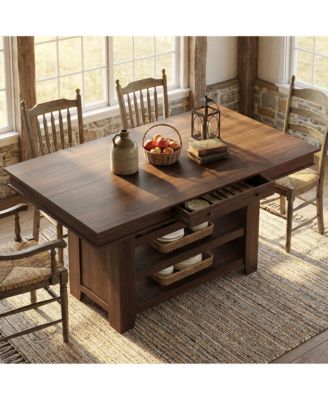 Counter Height Dining Table with 2 Drawers, Wine Rack and 3 Shelves
