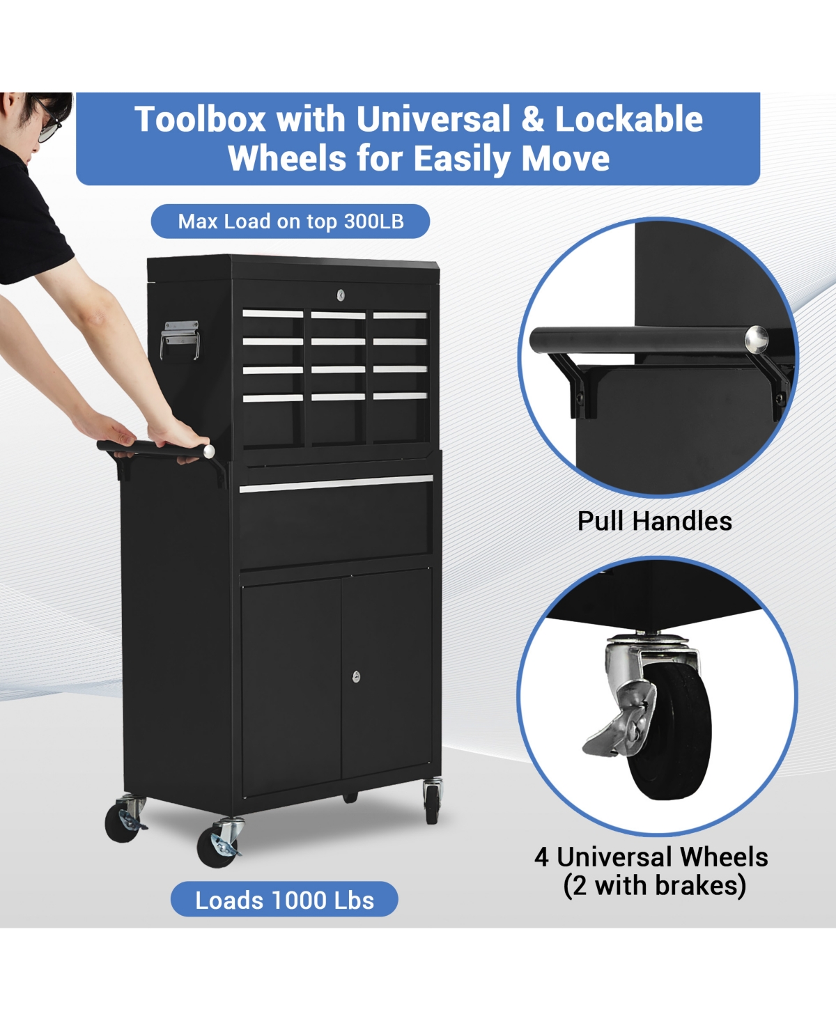 gaomon 2-in-1 5 Drawer Rolling Tool Chest with Wheels, Lockable Metal Storage Organizer, Tool Box and Cabinet
