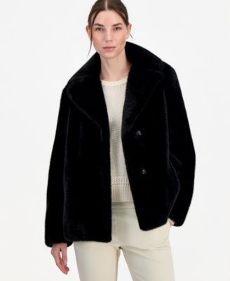 Women's Short Faux-Fur Notch-Collar Coat